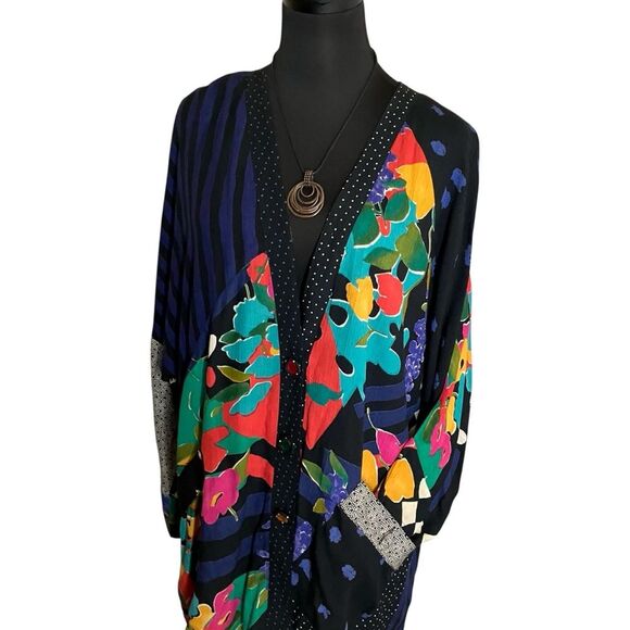 Carole Little Vintage Patchwork Cardigan Vivid Fun Size 6 - Picture 1 of 9